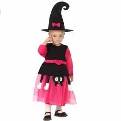 Heksen outfit roze/zwart carnaval peuters
