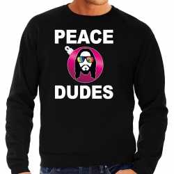 Hippie jezus kerstbal sweater / kerst outfit peace dudes zwart carnaval heren