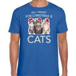 Kitten kerst t shirt / outfit all i want for christmas is cats blauw carnaval heren