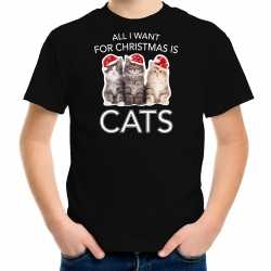 Kitten kerst t shirt / outfit all i want for christmas is cats zwart carnaval kinderen