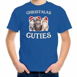 Kitten kerst t shirt / outfit christmas cuties blauw carnaval kinderen