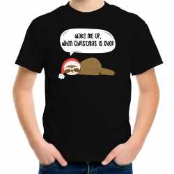 Luiaard kerst t shirt / outfit wake me up when christmas is over zwart carnaval kinderen