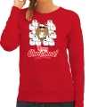 Foute kerstsweater outfithamsterende kat merry christmas rood carnaval dames