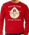 Hallelujah its me im back kerstsweater outfit rood carnaval heren