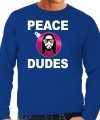 Hippie jezus kerstbal sweater kerst outfit peace dudes blauw carnaval heren