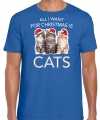 Kitten kerst t shirt outfit all i want for christmas is cats blauw carnaval heren