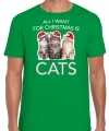 Kitten kerst t shirt outfit all i want for christmas is cats groen carnaval heren