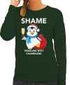 Pinguin kerstsweater outfit shame penguins with champagne groen carnaval dames