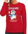Pinguin kerstsweater outfit shame penguins with champagne rood carnaval dames