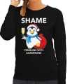Pinguin kerstsweater outfit shame penguins with champagne zwart carnaval dames
