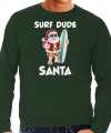 Surf dude santa fun kerstsweater outfit groen carnaval heren