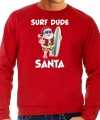 Surf dude santa fun kerstsweater outfit rood carnaval heren