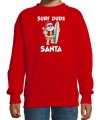 Surf dude santa fun kerstsweater outfit rood carnaval kinderen